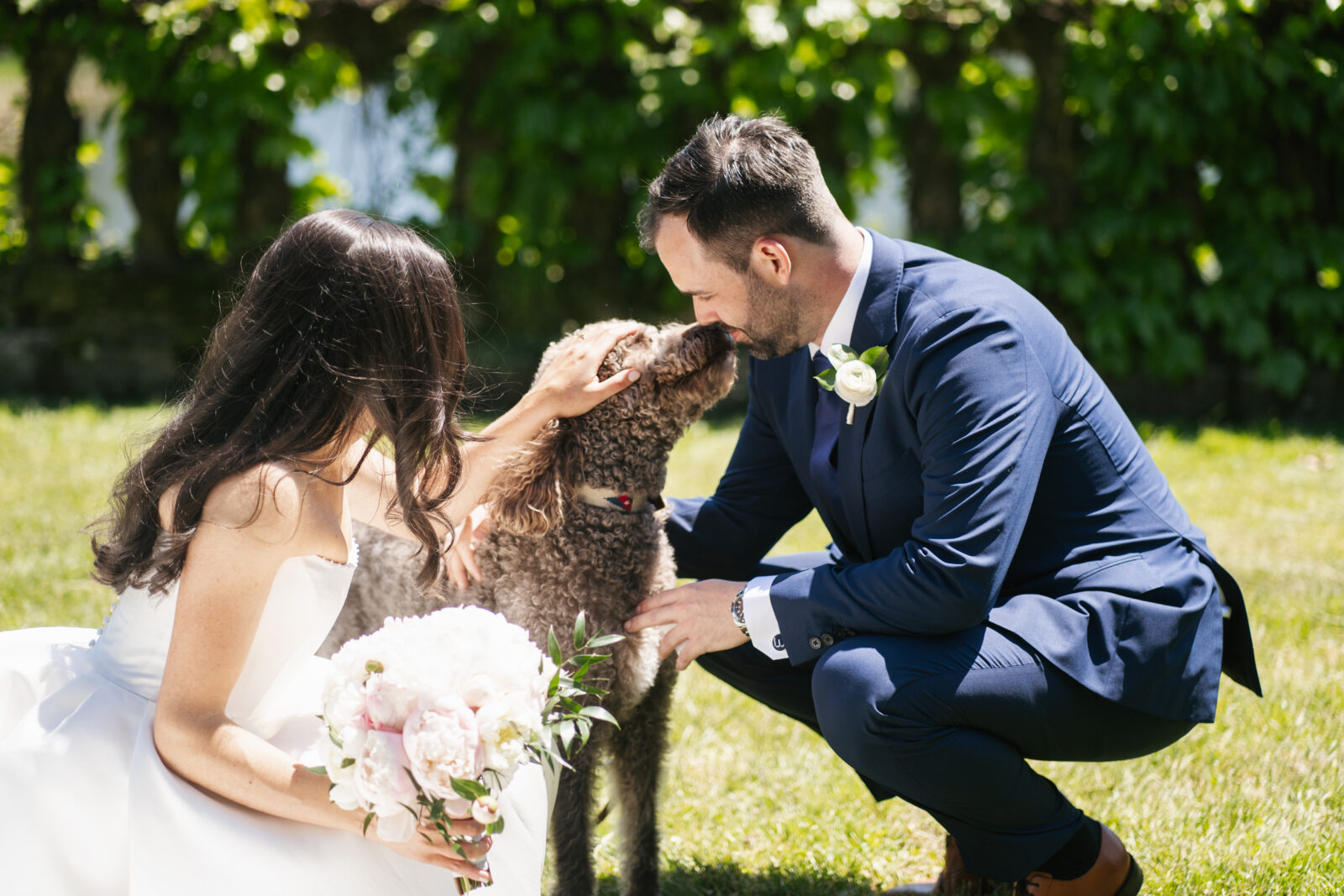 A magical moment as Alix and Wiley share their first look, filled with pure excitement and love. Wiley’s face lights up in awe as he sees Alix for the first time in her beautiful wedding gown, marking the beginning of their next chapter together. Their connection is undeniable, with their pup by their side to share in the joy.