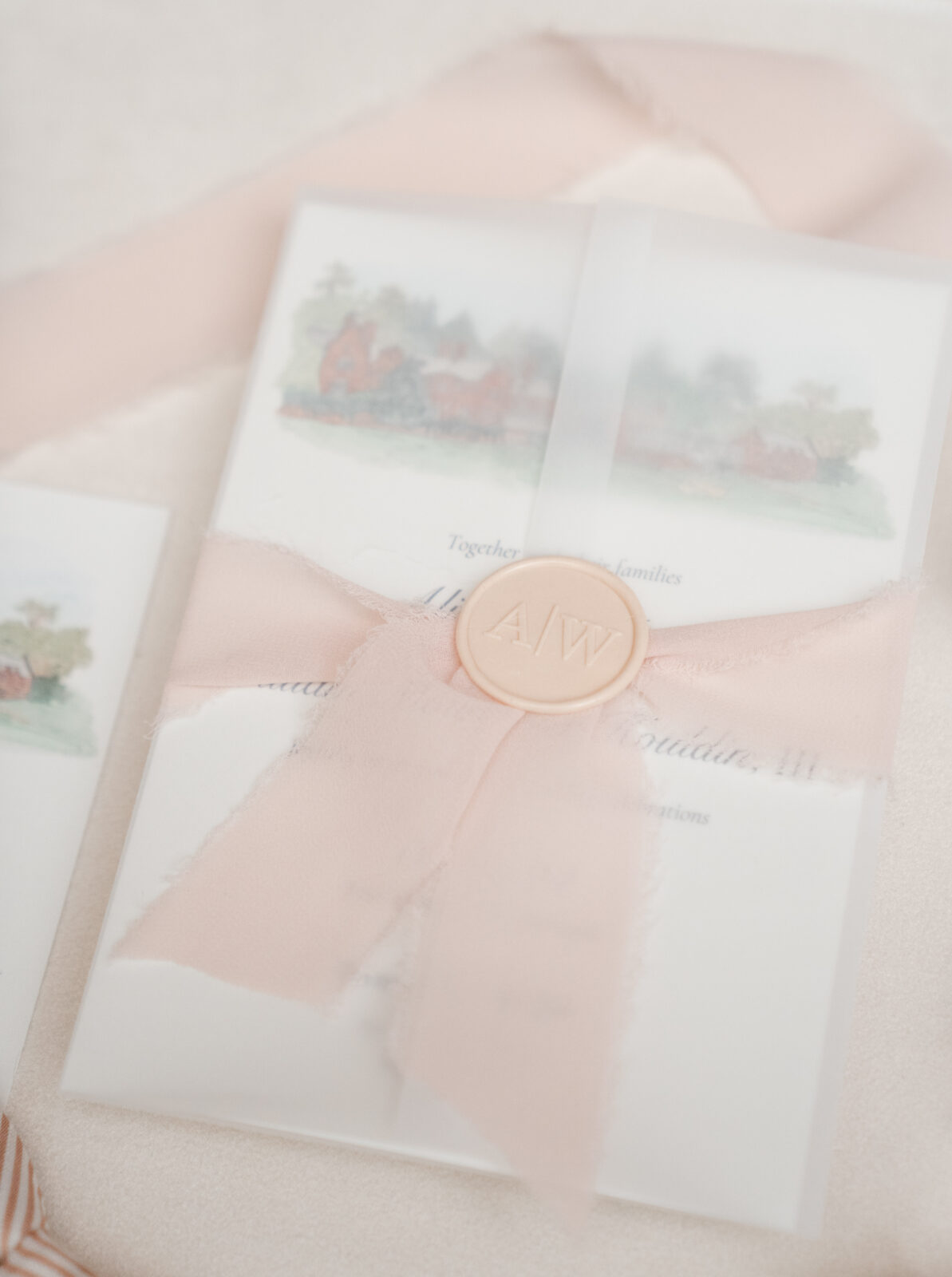 A close-up shot showcasing the stunning wedding details, including custom cufflinks, delicate floral arrangements, and the elegant invitations, all thoughtfully planned to reflect the couple’s personal style and love for one another.