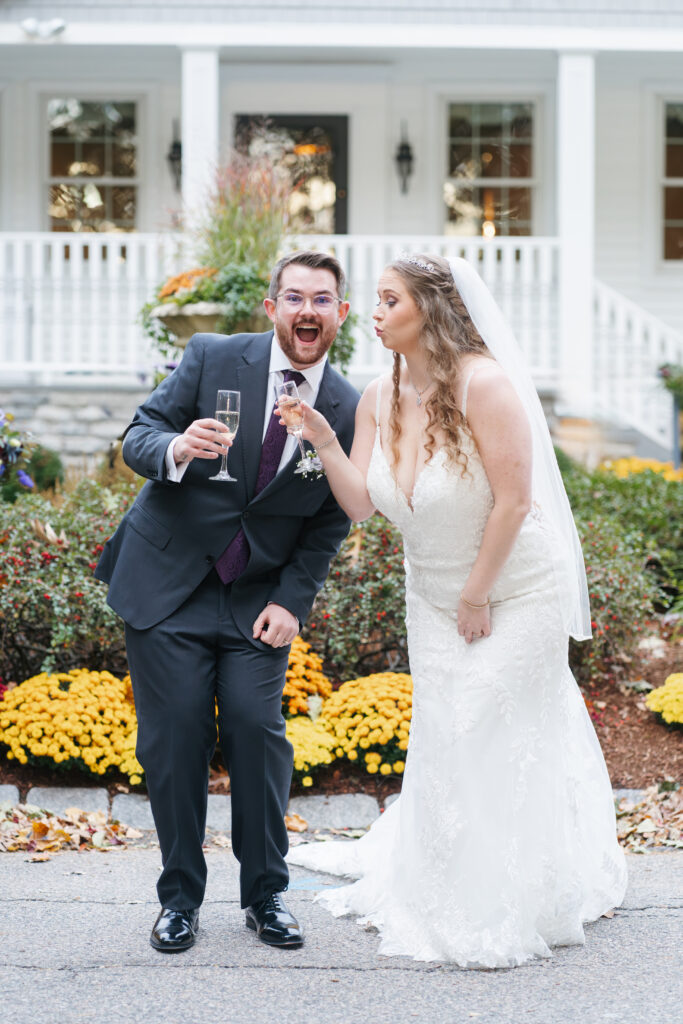 
A vibrant, candid photo of a wedding couple sharing a joyful moment during their celebration, with soft, natural lighting highlighting the colors and emotions of the day. The image captures an authentic, in-between moment that showcases the couple’s connection and the love in the air.