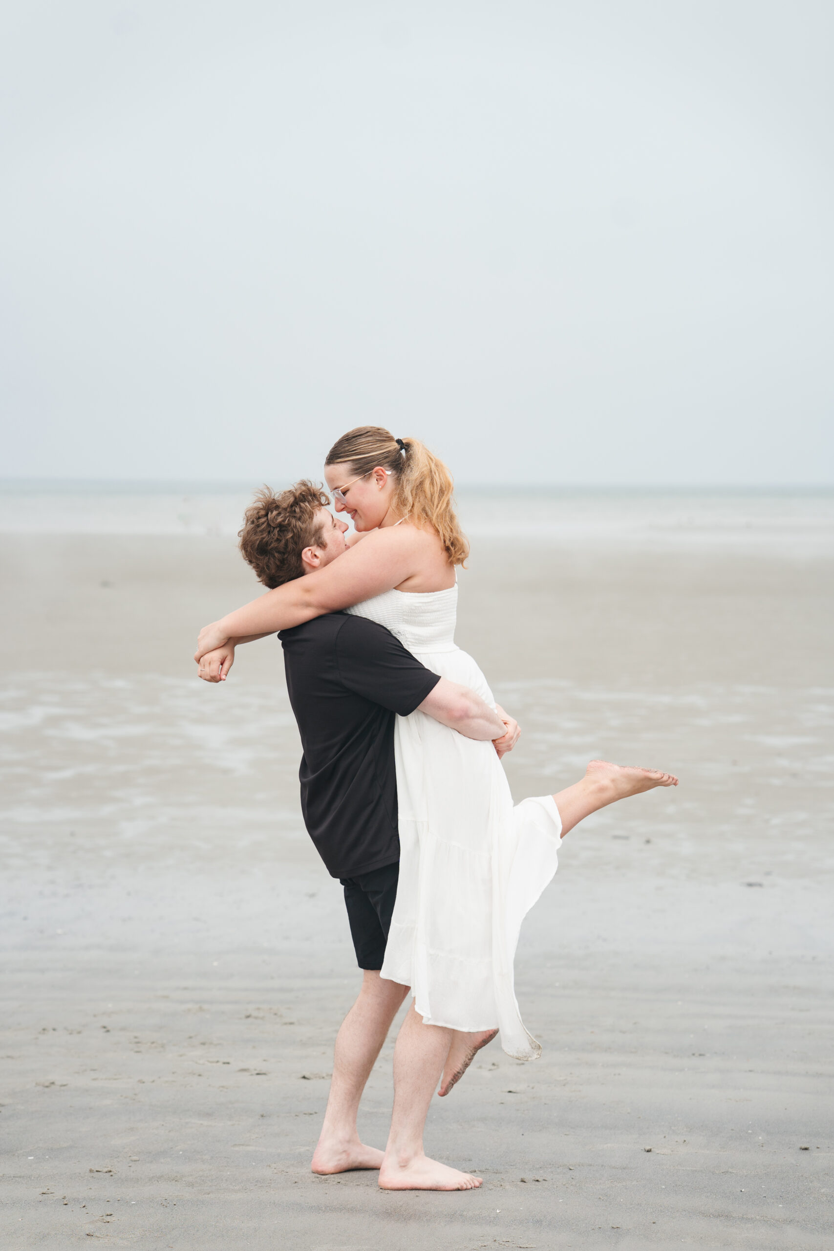 Romantic foggy beach engagement session in Gloucester, MA