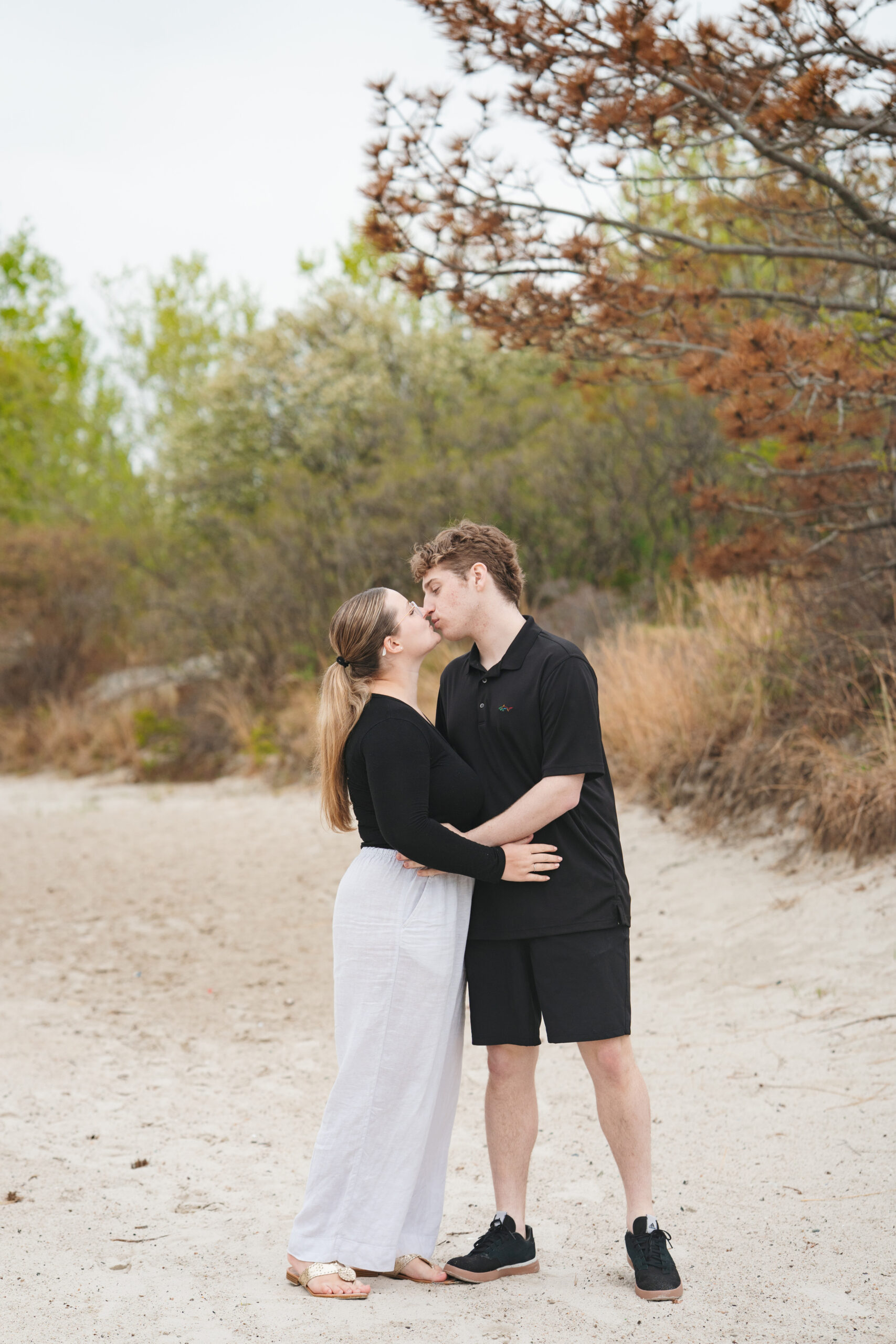 Romantic foggy beach engagement session in Gloucester, MA