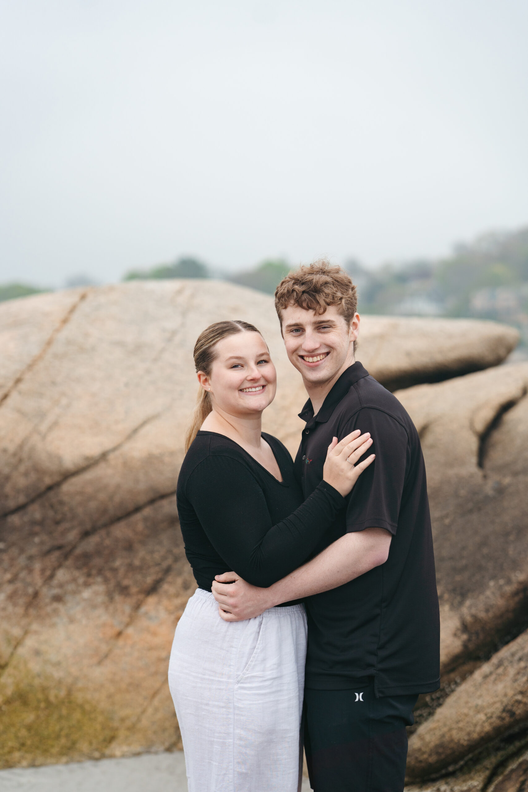 Romantic foggy beach engagement session in Gloucester, MA