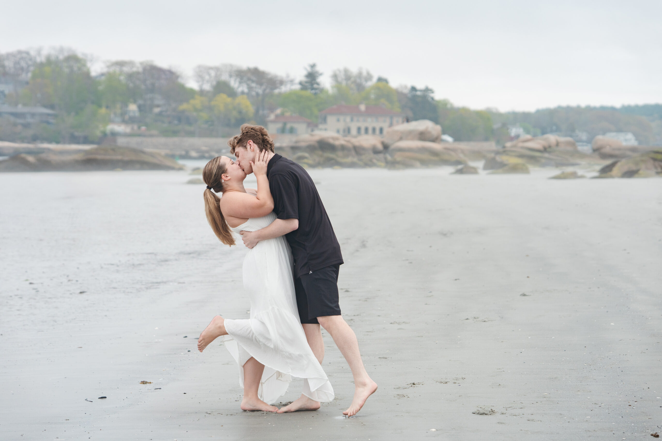 Romantic foggy beach engagement session in Gloucester, MA