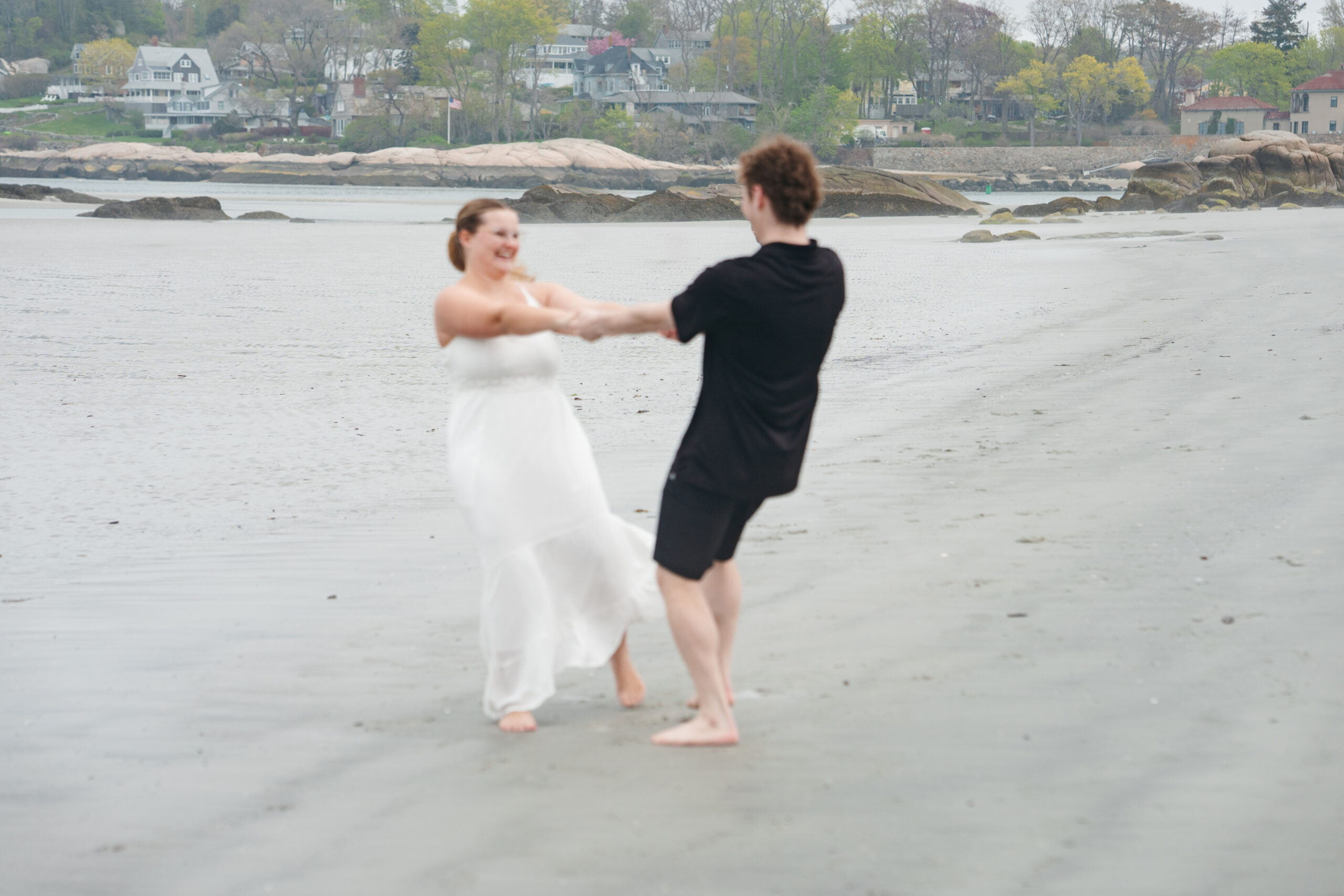 Romantic foggy beach engagement session in Gloucester, MA