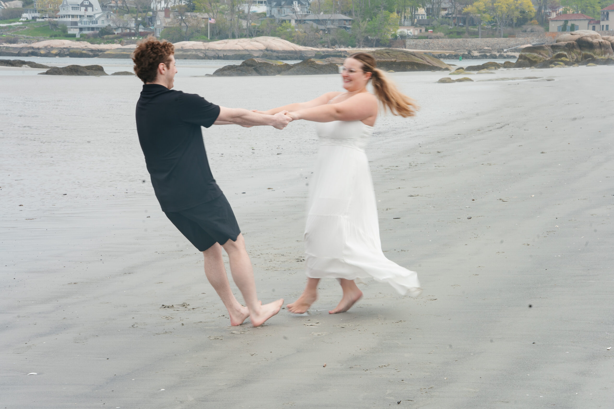 Romantic foggy beach engagement session in Gloucester, MA