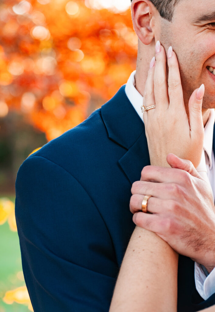 Bride and groom sharing a quiet moment at sunset on the golf course at Waverly Oaks, Plymouth, MA.