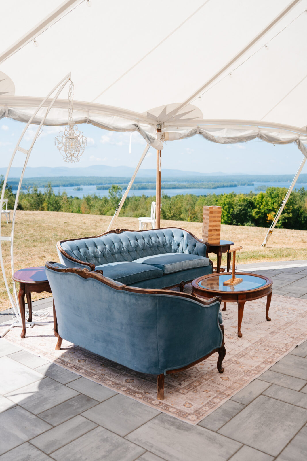 Wedding reception layout inside the tent at Lakeview Inn