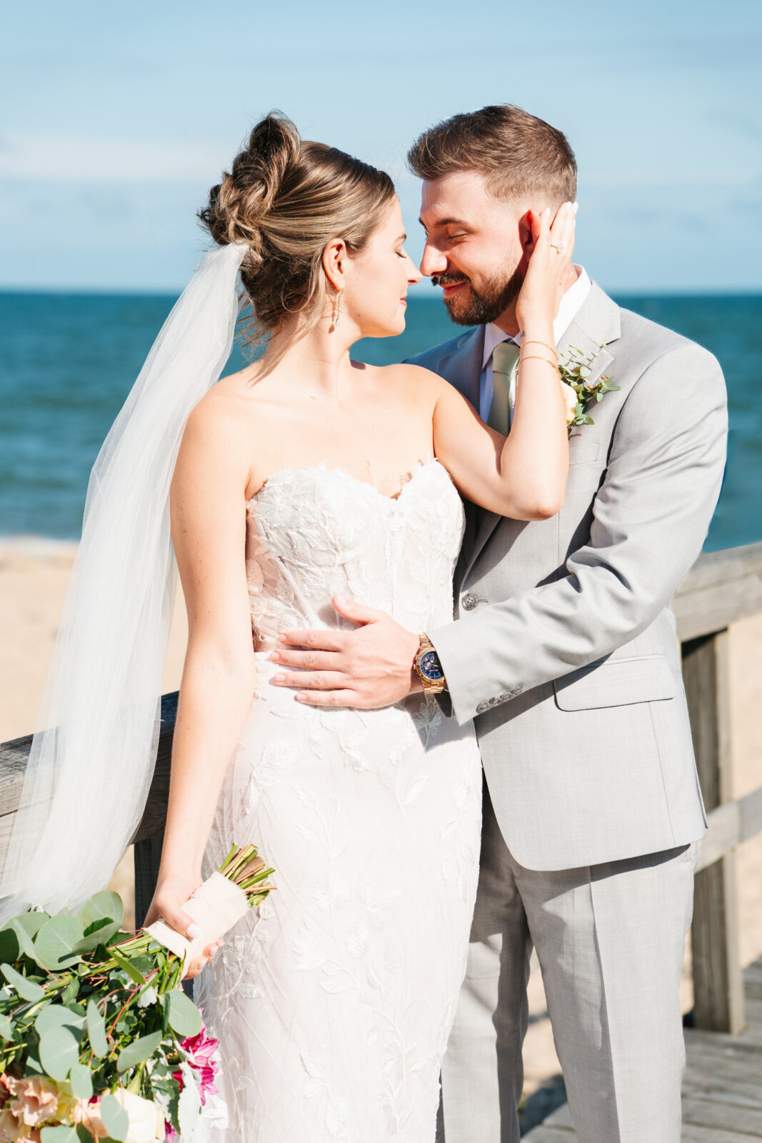 Romantic beachfront wedding portraits in Massachusetts