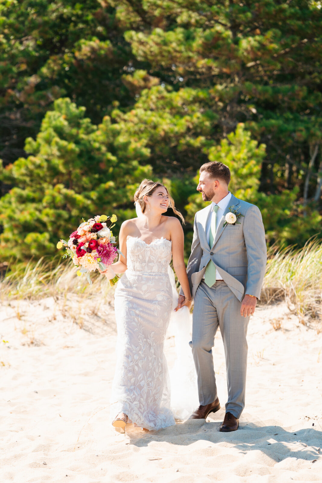 Romantic beachfront wedding portraits in Massachusetts