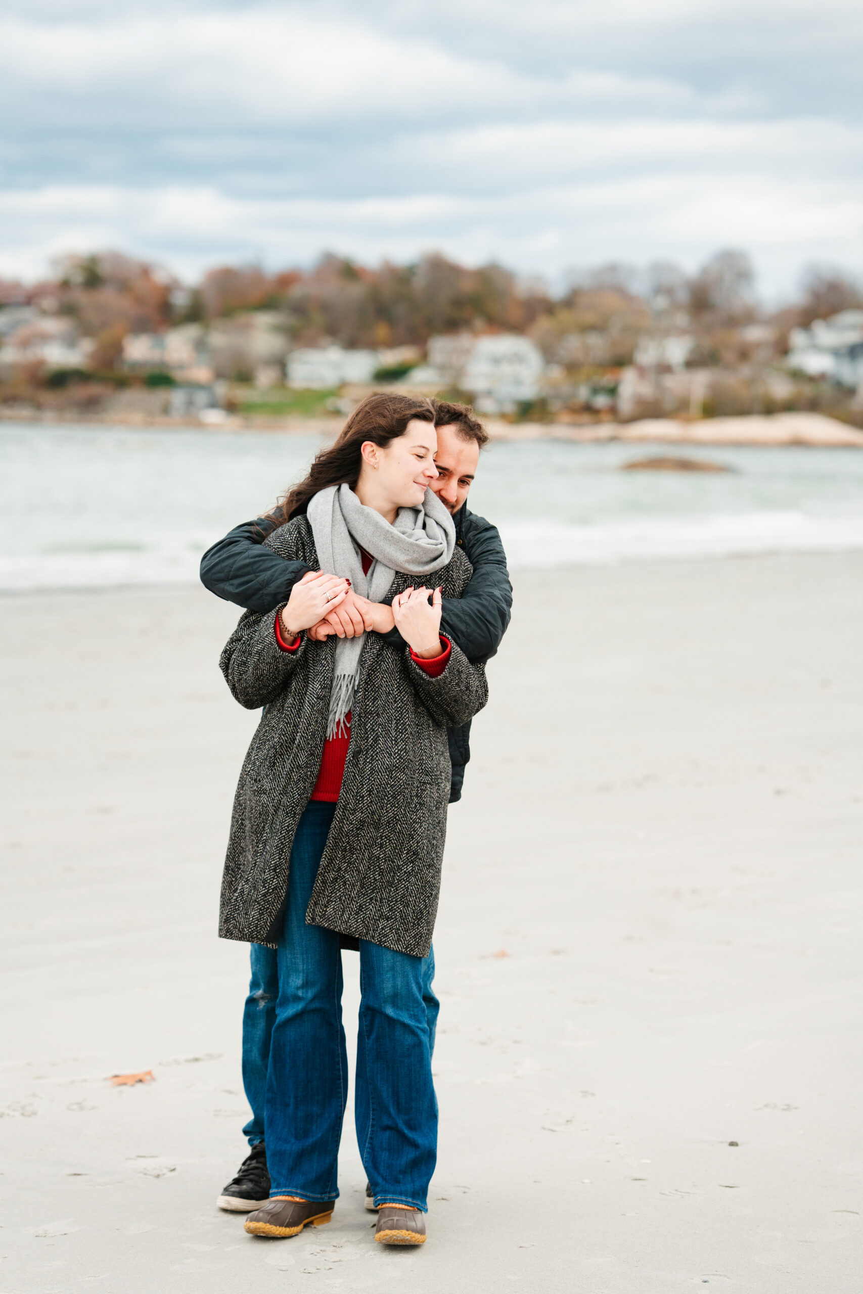 couples engagement photos on the beach in Gloucester MA